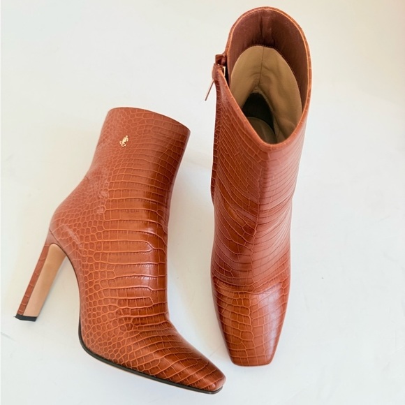 Jimmy Choo Shoes - Jimmy Choo Brown Croc Embossed Leather Minori Ankle Length JC logo Boots EU 42